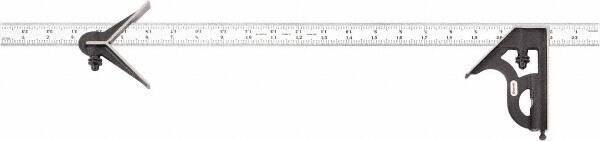 Starrett - 3 Piece, 24" Combination Square Set - 1/100, 1/32, 1/50 & 1/64" (16R) Graduation, Steel Blade, Cast Iron Center & Square Head - USA Tool & Supply