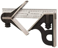 Starrett - 3 Piece, 4" Combination Square Set - 1/16, 1/32, 1/64 & 1/8" (4R) Graduation, Steel Blade, Cast Iron Center & Square Head - USA Tool & Supply