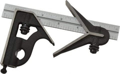 Starrett - 3 Piece, 6" Combination Square Set - 1/16, 1/32, 1/64 & 1/8" (4R) Graduation, Steel Blade, Cast Iron Center & Square Head - USA Tool & Supply