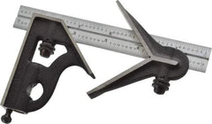Starrett - 3 Piece, 6" Combination Square Set - 1/100, 1/32, 1/50 & 1/64" (16R) Graduation, Steel Blade, Cast Iron Center & Square Head - USA Tool & Supply