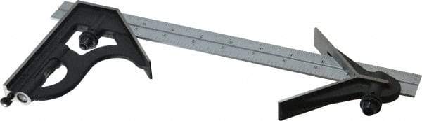 Starrett - 3 Piece, 12" Combination Square Set - 1/16, 1/32, 1/64 & 1/8" (4R) Graduation, Steel Blade, Cast Iron Center & Square Head - USA Tool & Supply
