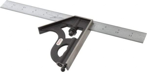 Starrett - 2 Piece, 12" Combination Square Set - 1/100, 1/32, 1/50 & 1/64" (16R) Graduation, Steel Blade, Cast Iron Square Head - USA Tool & Supply