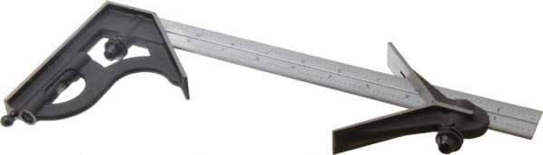 Starrett - 3 Piece, 12" Combination Square Set - 1/100, 1/32, 1/50 & 1/64" (16R) Graduation, Steel Blade, Cast Iron Center & Square Head - USA Tool & Supply