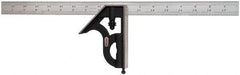 Starrett - 2 Piece, 18" Combination Square Set - 1/16, 1/32, 1/64 & 1/8" (4R) Graduation, Steel Blade, Cast Iron Square Head - USA Tool & Supply