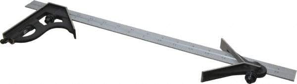 Starrett - 3 Piece, 18" Combination Square Set - 1/16, 1/32, 1/64 & 1/8" (4R) Graduation, Steel Blade, Cast Iron Center & Square Head - USA Tool & Supply