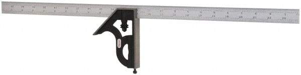 Starrett - 2 Piece, 24" Combination Square Set - 1/16, 1/32, 1/64 & 1/8" (4R) Graduation, Steel Blade, Cast Iron Square Head - USA Tool & Supply