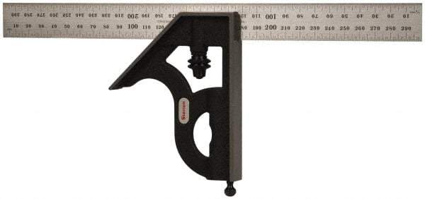 Starrett - 2 Piece, 300mm Combination Square Set - 0.5 & 1mm (Metric) Graduation, Steel Blade, Cast Iron Square Head - USA Tool & Supply