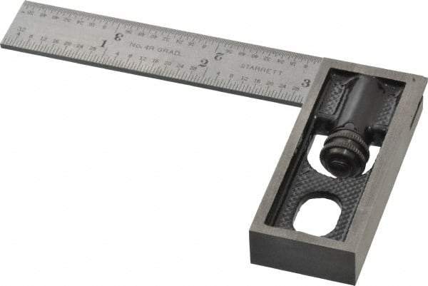 Starrett - 4 Inch Long, 4R Double Square - 1/64, 1/32, 1/16 and 1/8 Inch Graduation, Hardened Steel - USA Tool & Supply