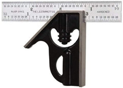 Starrett - 2 Piece, 4" Combination Square Set - 1/16, 1/32, 1/64 & 1/8" (4R) Graduation, Steel Blade, Forged Steel Square Head - USA Tool & Supply