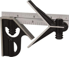 Starrett - 3 Piece, 4" Combination Square Set - 1/16, 1/32, 1/64 & 1/8" (4R) Graduation, Steel Blade, Forged Steel Center & Square Head - USA Tool & Supply