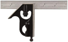 Starrett - 2 Piece, 6" Combination Square Set - 1/16, 1/32, 1/64 & 1/8" (4R) Graduation, Steel Blade, Forged Steel Square Head - USA Tool & Supply