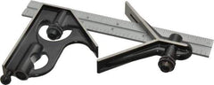 Starrett - 3 Piece, 6" Combination Square Set - 1/16, 1/32, 1/64 & 1/8" (4R) Graduation, Steel Blade, Forged Steel Center & Square Head - USA Tool & Supply