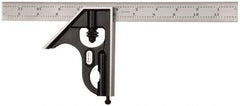 Starrett - 2 Piece, 12" Combination Square Set - 1/16, 1/32, 1/64 & 1/8" (4R) Graduation, Steel Blade, Forged Steel Square Head - USA Tool & Supply