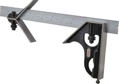 Starrett - 3 Piece, 12" Combination Square Set - 1/16, 1/32, 1/64 & 1/8" (4R) Graduation, Steel Blade, Forged Steel Center & Square Head - USA Tool & Supply