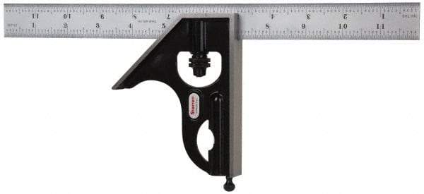 Starrett - 2 Piece, 12" Combination Square Set - 1/100, 1/32, 1/50 & 1/64" (16R) Graduation, Steel Blade, Forged Steel Square Head - USA Tool & Supply