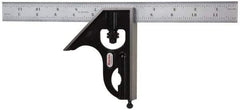 Starrett - 2 Piece, 12" Combination Square Set - 1/100, 1/32, 1/50 & 1/64" (16R) Graduation, Steel Blade, Forged Steel Square Head - USA Tool & Supply