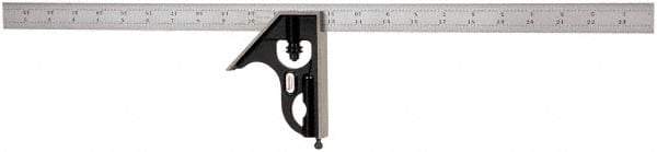 Starrett - 2 Piece, 24" Combination Square Set - 1/16, 1/32, 1/64 & 1/8" (4R) Graduation, Steel Blade, Forged Steel Square Head - USA Tool & Supply