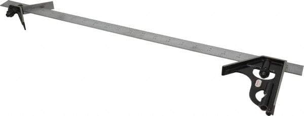 Starrett - 3 Piece, 24" Combination Square Set - 1/16, 1/32, 1/64 & 1/8" (4R) Graduation, Steel Blade, Forged Steel Center & Square Head - USA Tool & Supply
