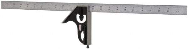 Starrett - 2 Piece, 24" Combination Square Set - 1/100, 1/32, 1/50 & 1/64" (16R) Graduation, Steel Blade, Forged Steel Square Head - USA Tool & Supply