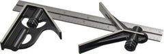 Starrett - 3 Piece, 6" Combination Square Set - 1/16, 1/32, 1/64 & 1/8" (4R) Graduation, Steel Blade, Forged Steel Center & Square Head - USA Tool & Supply