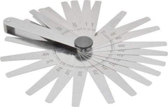 Starrett - 26 Piece, 0.0015 to 0.025" Thick, Tapered Feeler Gage Set - 3-1/32" Leaf Length, 1/4 to 1/2" (Tapered) Wide, Tempered Steel - USA Tool & Supply