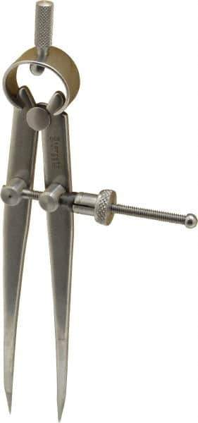 Starrett - 4 Inch Leg, Spring Joint, Steel, Polished, Divider - 4 Inch Max Measurement, 100mm Max Measurement, Flat Leg with Quick Nut Adjustment - USA Tool & Supply