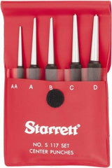 Starrett - 5 Piece, 1/16 to 5/32", Center Punch Set - Round Shank, Comes in Vinyl Pouch - USA Tool & Supply