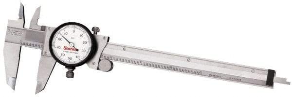 Starrett - 0mm to 300mm Range, 0.02 mm Graduation, 2mm per Revolution, Dial Caliper - Yellow Face, 2-1/2" Jaw Length, Accurate to 0.03mm/4mm - USA Tool & Supply
