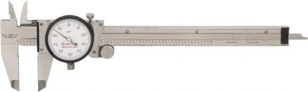 Starrett - 0" to 6" Range, 0.001" Graduation, 0.1" per Revolution, Dial Caliper - White Face, 1-1/2" Jaw Length, Accurate to 0.0010" - USA Tool & Supply