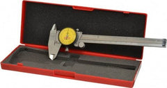 Starrett - 0mm to 150mm Range, 0.02 mm Graduation, 2mm per Revolution, Dial Caliper - Yellow Face, 1-1/2" Jaw Length, Accurate to 0.03mm - USA Tool & Supply