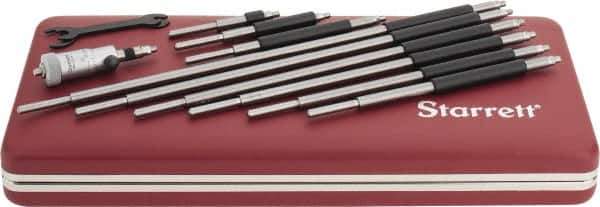 Starrett - 2 to 12", Satin Chrome Coated, Mechanical Inside Micrometer Set - 0.001" Graduation, Friction Thimble - USA Tool & Supply