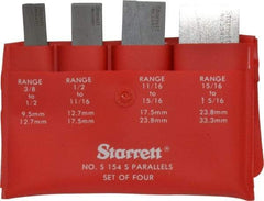 Starrett - 3/8 to 1-5/16 Inch Adjustable Parallel Set - 1-3/4 to 3-9/16 Inch Long, 9/32 Inch Thick, Includes Case, 4 Pieces - USA Tool & Supply