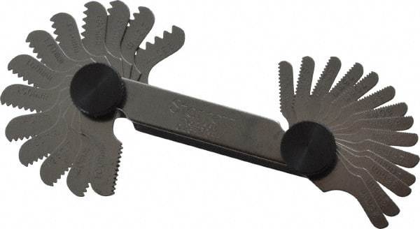 Starrett - 28 Leaf, 1/4 to 2.5mm Pitch Range, Steel Screw Pitch Gage - 60° Thread Angle - USA Tool & Supply