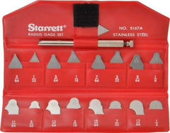Starrett - 17 Piece, 1/64 to 17/64 Inch Radius, Stainless Steel Radius Gage Set - Satin Chrome Coated - USA Tool & Supply