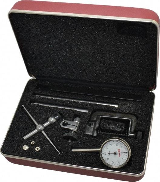 Starrett - 10 Piece, 0" to 0.2" Measuring Range, 1-7/16" Dial Diam, 0-50-0 Dial Reading, White Dial Test Indicator Kit - 0.001" Dial Graduation - USA Tool & Supply
