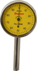 Starrett - 5 mm Range, 0.02 mm Dial Graduation, Horizontal Dial Test Indicator - 1-7/16 Inch Yellow Dial, 0-100 Dial Reading - USA Tool & Supply