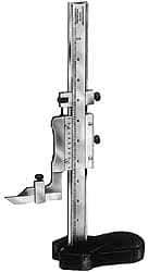 Starrett - 0 to 18 Inch Measurement, 0.001 Inch Graduation, Vernier Height Gage - Satin Chrome Finish, 4-7/16 Inch Long x 2-9/32 Inch Wide - USA Tool & Supply