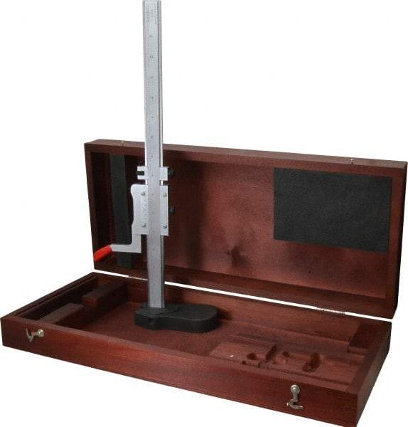 Starrett - 0 to 12 Inch Measurement, 0.001 Inch Graduation, Vernier Height Gage - Satin Chrome Finish, 4-7/16 Inch Long x 2-9/32 Inch Wide - USA Tool & Supply