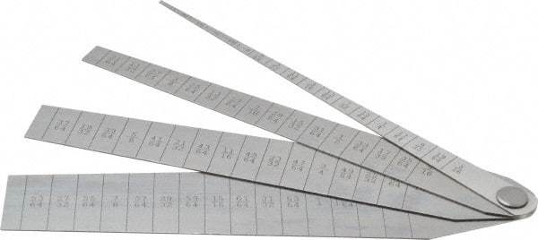 Starrett - 1/16 to 1-1/16 Inch Measurement, 4 Leaf Taper Gage - 5-1/4 Inch Long x 1 Inch Wide, Spring Tempered Steel, 1/64 Inch Graduation - USA Tool & Supply