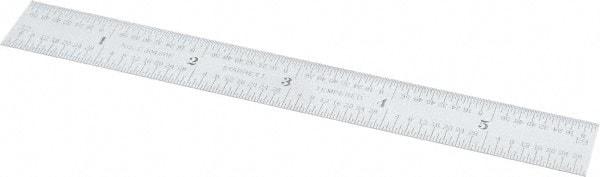 Starrett - 6" Long, 1/64, 1/32, 1/16, 1/8" Graduation, Flexible Steel Rule - 4R Graduation Style, 3/4" Wide, Silver, Satin Chrome Finish - USA Tool & Supply
