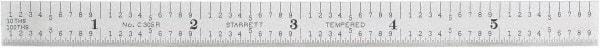 Starrett - 6" Long, 1/100, 1/64, 1/32, 1/10" Graduation, Flexible Steel Rule - 5R Graduation Style, 1/2" Wide, Silver, Satin Chrome Finish - USA Tool & Supply