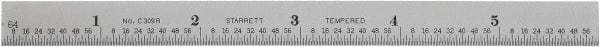 Starrett - 6" Long, 1/64, 1/32, 1/16" Graduation, Flexible Steel Rule - 9R Graduation Style, 1/2" Wide, Silver, Satin Chrome Finish - USA Tool & Supply