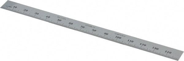 Starrett - 150mm Long, 0.5, 1mm Graduation, Flexible Steel Rule - Metric Graduation Style, 1/2" Wide, Silver, Satin Chrome Finish - USA Tool & Supply