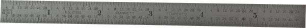 Starrett - 5-3/4" Long, 1/64, 1/32" and 0.5, 1mm Graduation, Flexible Steel Rule - English/Metric Graduation Style, 1/2" Wide, Silver, Satin Chrome Finish - USA Tool & Supply