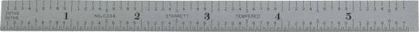 Starrett - 5-3/4" Long, 1/50, 1/10" and 0.5, 1mm Graduation, Flexible Steel Rule - Decimal/Metric Graduation Style, 1/2" Wide, Silver, Satin Chrome Finish - USA Tool & Supply