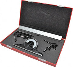 Starrett - 4 Piece, 12" Combination Square Set - 1/100, 1/32, 1/50 & 1/64" (16R) Graduation, Steel Blade, Forged Steel Center, Protractor & Square Head - USA Tool & Supply