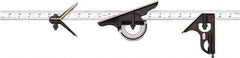 Starrett - 4 Piece, 24" Combination Square Set - 1/100, 1/32, 1/50 & 1/64" (16R) Graduation, Hardened Steel Blade, Cast Iron & Forged Steel Center, Protractor & Square Head - USA Tool & Supply