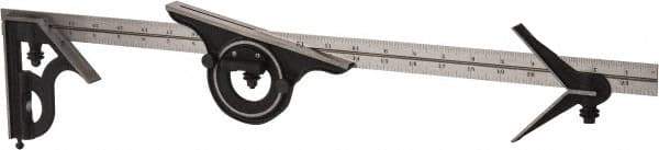 Starrett - 4 Piece, 24" Combination Square Set - 1/16, 1/32, 1/64 & 1/8" (4R) Graduation, Steel Blade, Cast Iron Center, Protractor & Square Head - USA Tool & Supply
