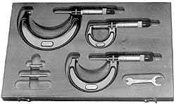 Starrett - 0 to 300mm Range, 12 Piece Mechanical Outside Micrometer Set - 0.01mm Graduation, Ratchet Stop Thimble, Carbide Tipped Face - USA Tool & Supply