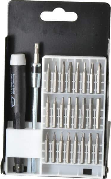 Wiha - 27 Piece, Screwdriver Micro Bit Set - #000, #00, #0 & #1 Phillips, 0.05 to 5/32" Hex, T3 to T15 Torx, 0.06, 0.08, 0.12 & 0.16 Slotted - USA Tool & Supply